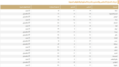 درجات الحرارة في السعودية اليوم: أمطار وضباب وتفاصيل الطقس