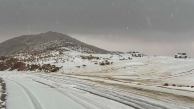 ثلوج تبوك: استنفار أمني وتوافد الزوار إلى جبل اللوز