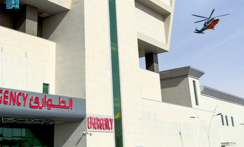 Air ambulance rescues injured people in the Nafoud Al-Nabqiyah desert in Al-Qassim