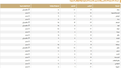 حالة الطقس في السعودية اليوم: درجات الحرارة وتوقعات الأمطار