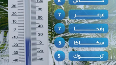 أقل درجات الحرارة في السعودية اليوم: تبوك وسكاكا 5 مئوية