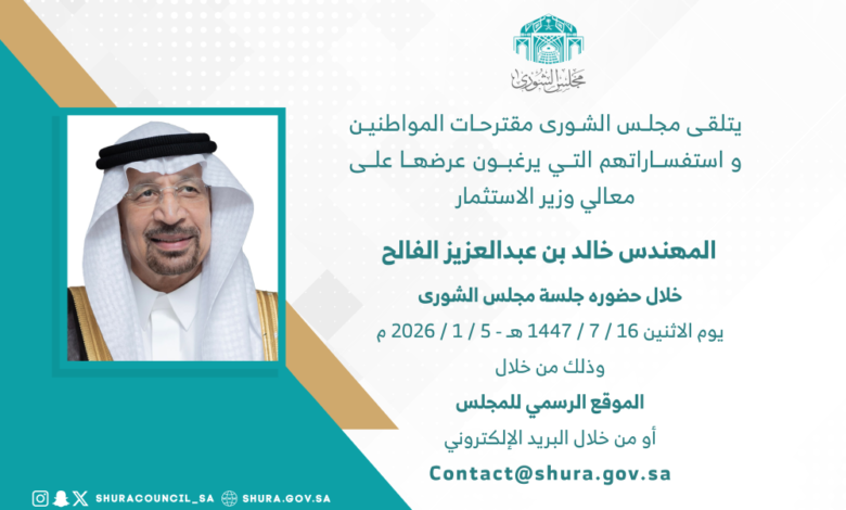 الفالح في الشورى: استعراض استراتيجية الاستثمار ومستقبل الاقتصاد