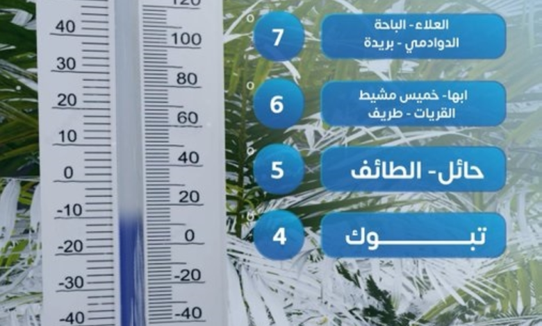 أقل درجات الحرارة في السعودية: تبوك تسجل 4 مئوية وتوقعات الأرصاد