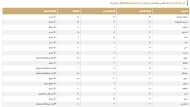 Maximum temperatures in Saudi Arabia today: Dammam 21 and Mecca 31