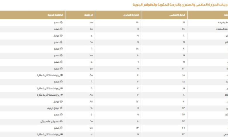 الدمام والرياض 9 درجات.. درجات الحرارة الصغرى بالسعودية