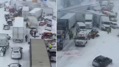 تصادم 100 سيارة في ميشيجان بسبب عاصفة ثلجية قوية