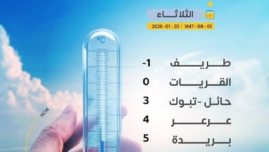 طريف تسجل -1 مئوية.. حالة الطقس وتنبيهات الغبار بالشرقية