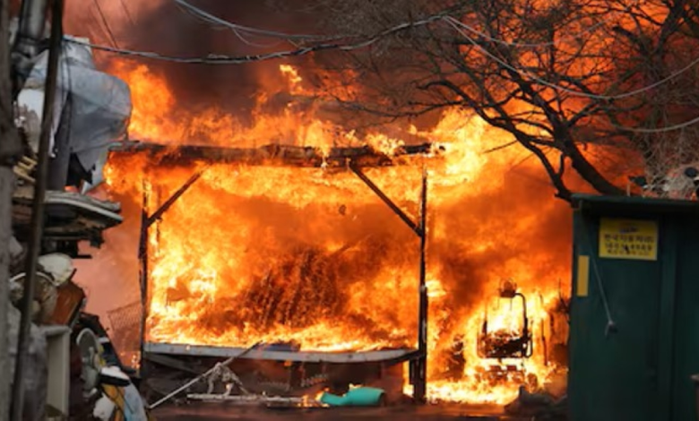 A fire broke out at an oil storage tank in Russia following an attack by protesters in the city of Penza