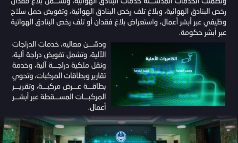 خدمات الأمن العام الجديدة عبر أبشر: كاميرات المراقبة وتصاريح الأسلحة