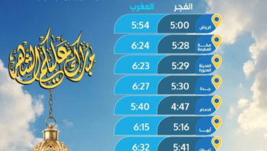 مواقيت الإمساك والإفطار في السعودية - الخميس 9 رمضان
