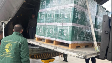 The 82nd Saudi relief plane arrives in Al-Arish to support Gaza